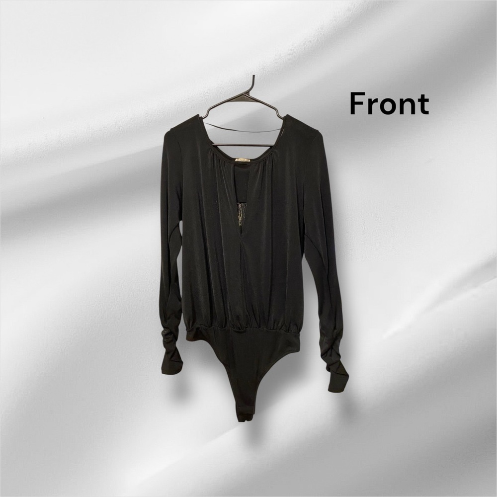 FREE PEOPLE Black Cut Out Long Sleeve Bodysuit